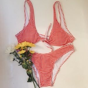 gingham print bathing suit